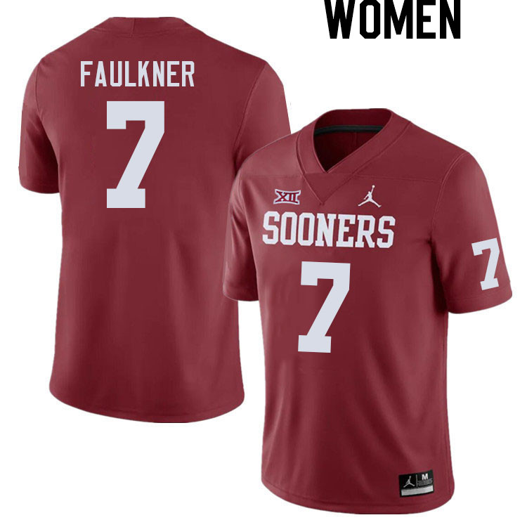 Women #7 River Faulkner Oklahoma Sooners College Football Jerseys Stitched Sale-Crimson
